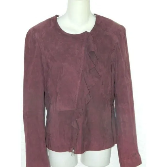 Saks Fifth Avenue Suede Moto Ruffle Jacket Size 8
