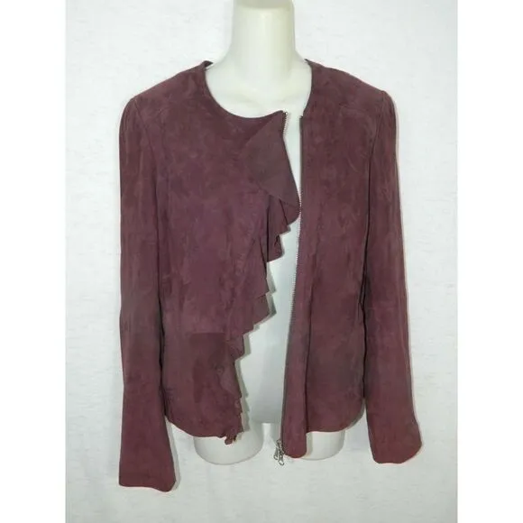 Saks Fifth Avenue Suede Moto Ruffle Jacket Size 8