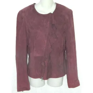 Saks Fifth Avenue Suede Moto Ruffle Jacket Size 8