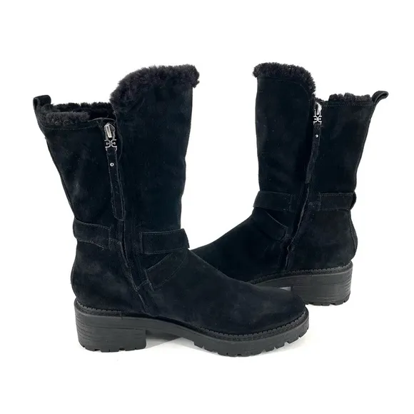 Sam Edelman Black Jailyn Faux Fur Lined Warm Winter Belted Slip On Lugged Boot