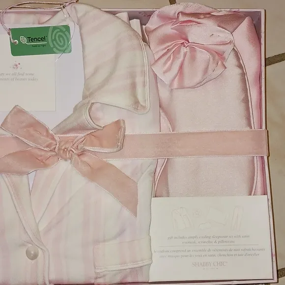 Shabby Chic Pink Striped Pajama Set with Accessories