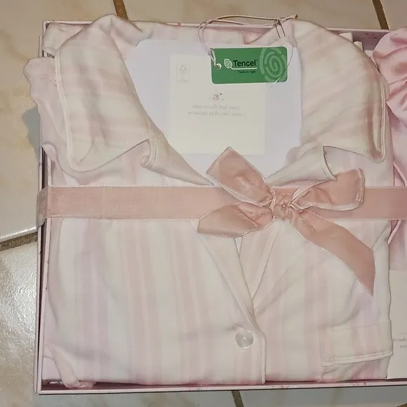 Shabby Chic Pink Striped Pajama Set with Accessories