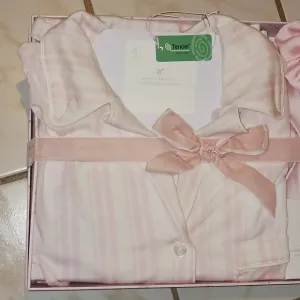 Shabby Chic Pink Striped Pajama Set with Accessories