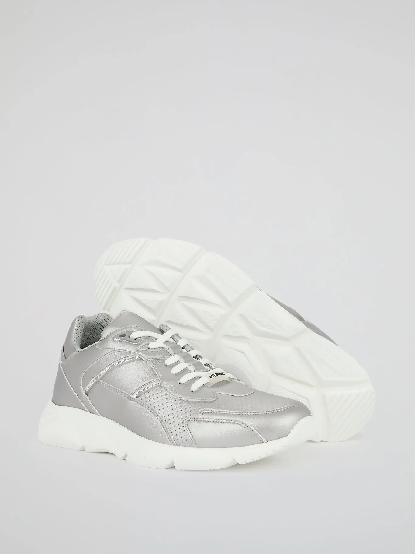 Silver Perforated Leather Sneakers