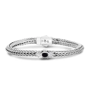 Silver Woven Chain Four Points Bracelet with Black Onyx
