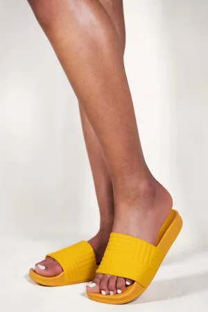 SIMONE TEXTURED STRAP SLIDERS WITH RUBBER SOLE IN TANGERINE ORANGE