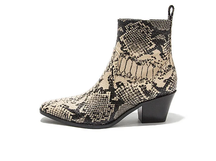 Snakeskin Booties Women's Fashion High-heeled Autumn Short Tube Thick with Martin Boots Booties