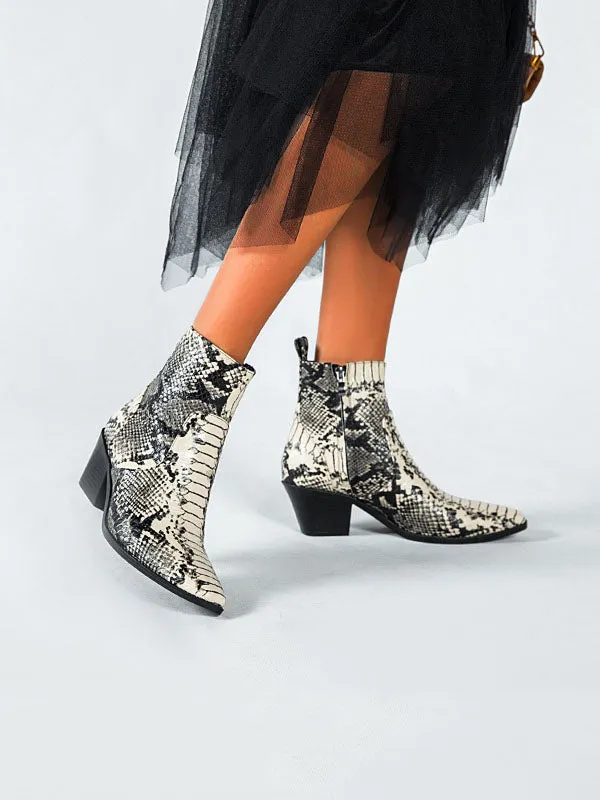 Snakeskin Booties Women's Fashion High-heeled Autumn Short Tube Thick with Martin Boots Booties