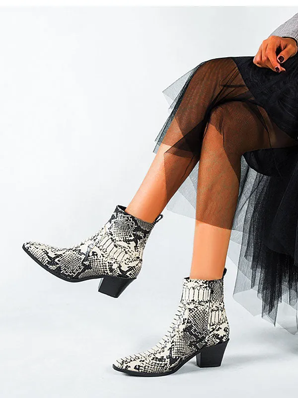 Snakeskin Booties Women's Fashion High-heeled Autumn Short Tube Thick with Martin Boots Booties