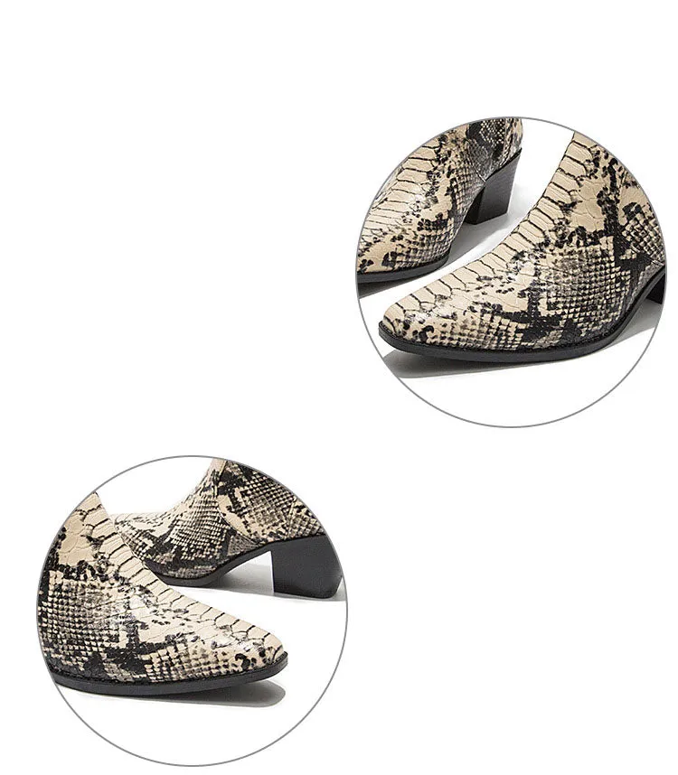 Snakeskin Booties Women's Fashion High-heeled Autumn Short Tube Thick with Martin Boots Booties
