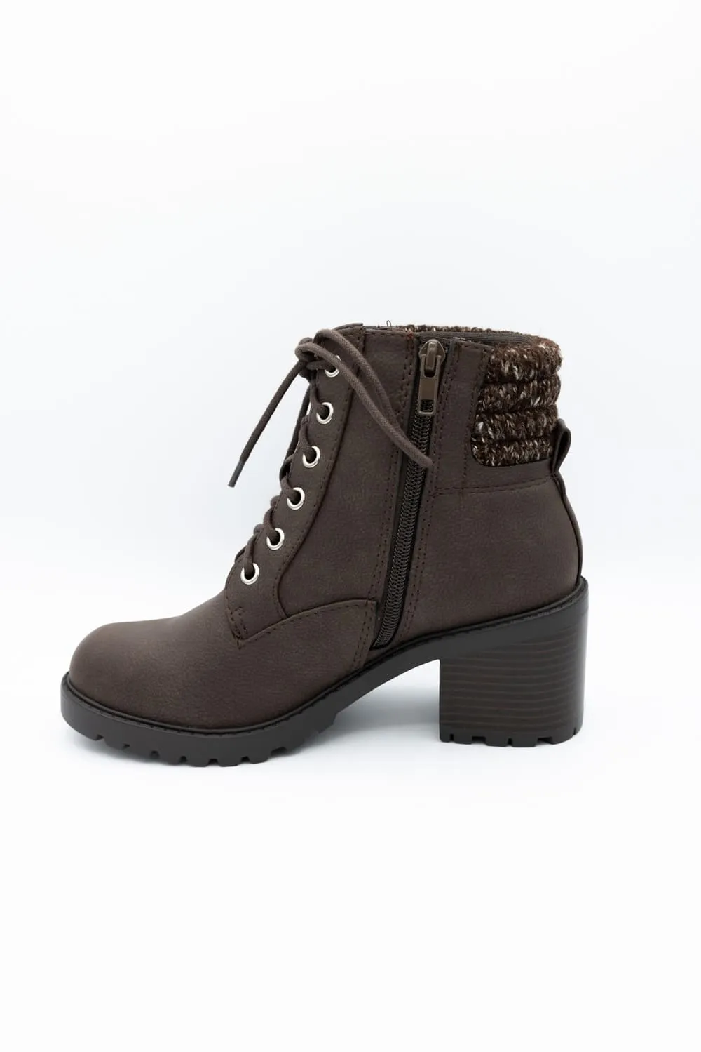 Soda Henry Knit Ankle Lace Up Booties for Women in Brown | HENRY-S BROWN
