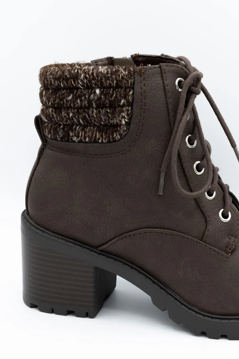 Soda Henry Knit Ankle Lace Up Booties for Women in Brown | HENRY-S BROWN