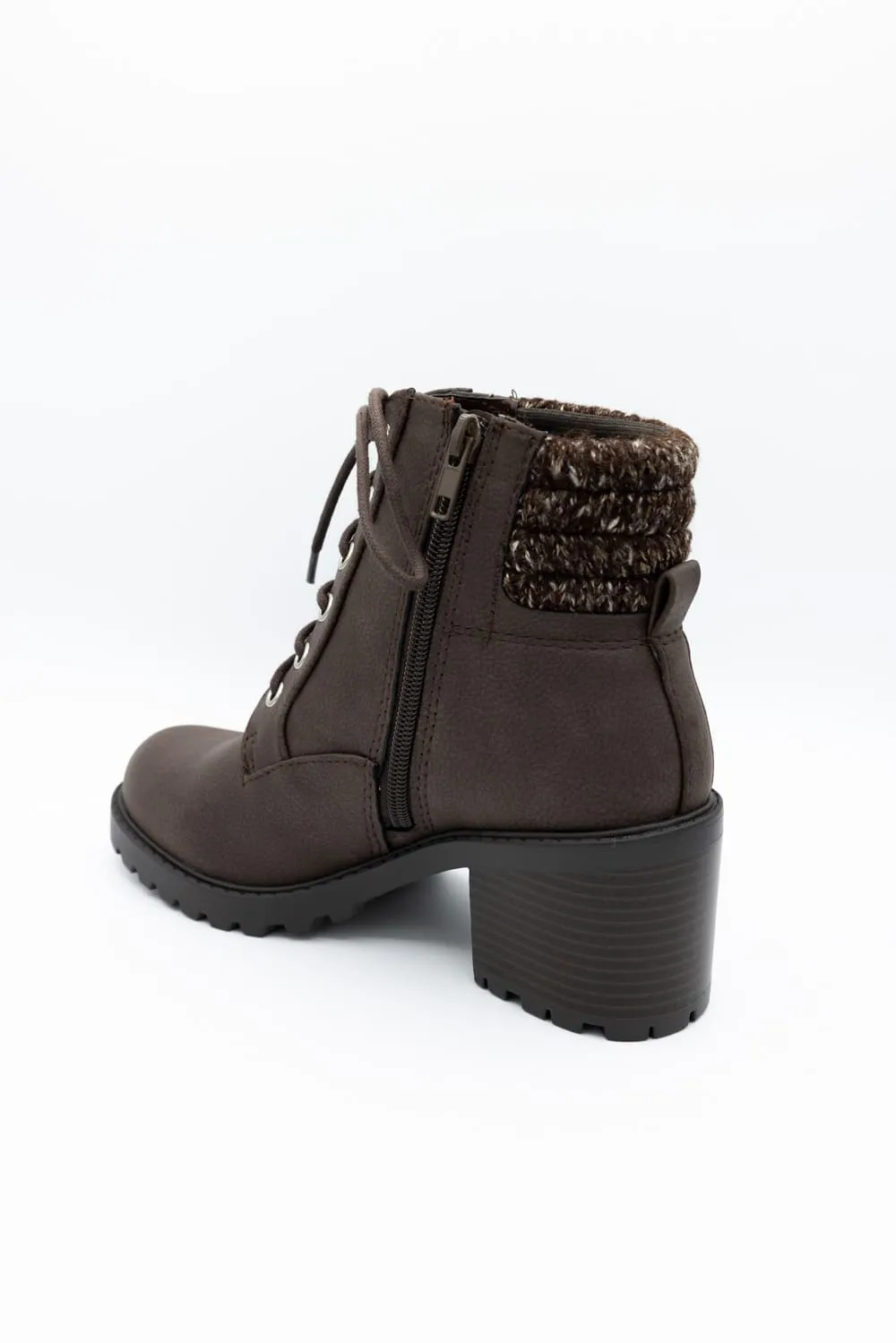 Soda Henry Knit Ankle Lace Up Booties for Women in Brown | HENRY-S BROWN