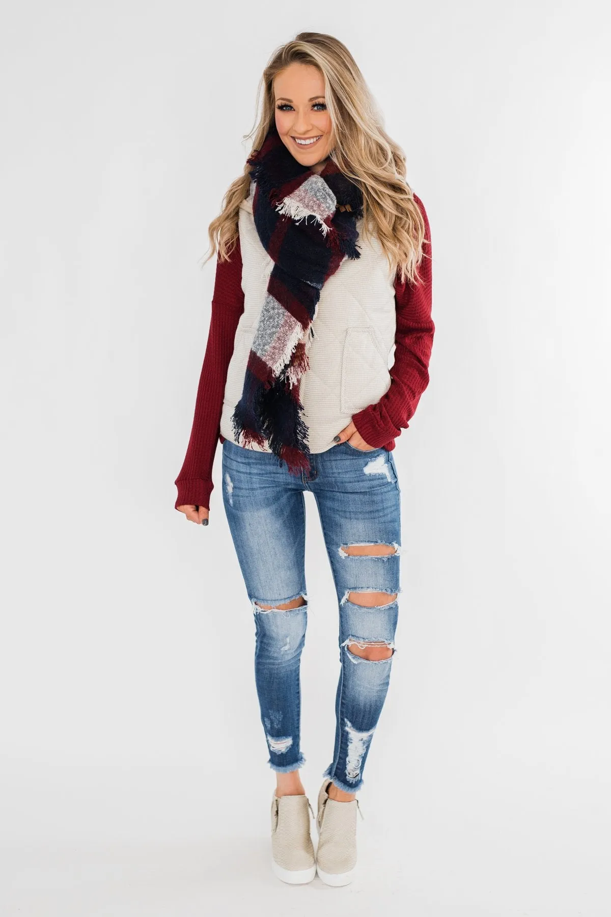 Soft & Warm Scarf- Navy & Burgundy
