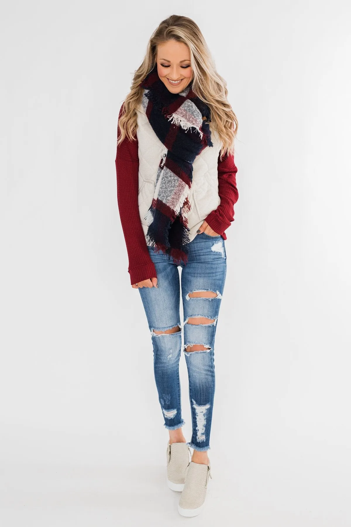 Soft & Warm Scarf- Navy & Burgundy