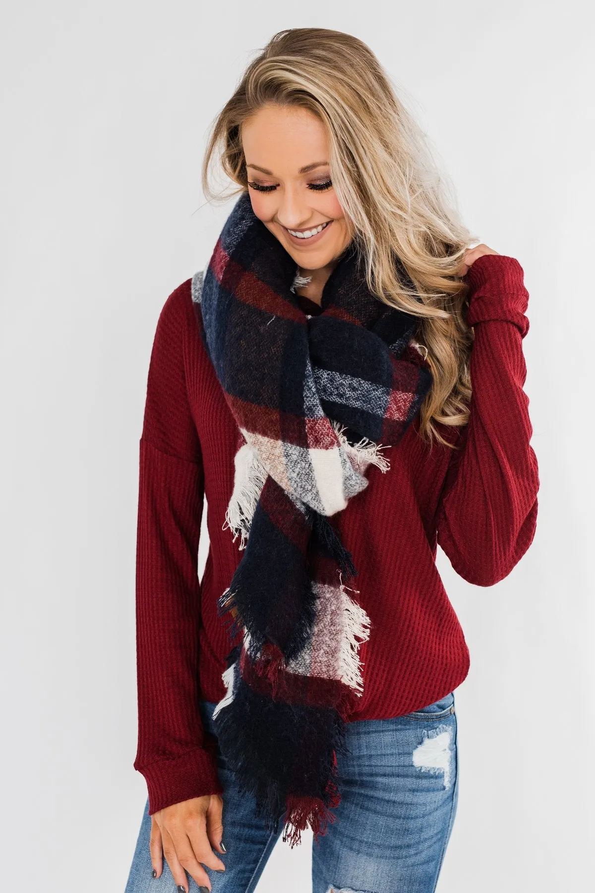 Soft & Warm Scarf- Navy & Burgundy