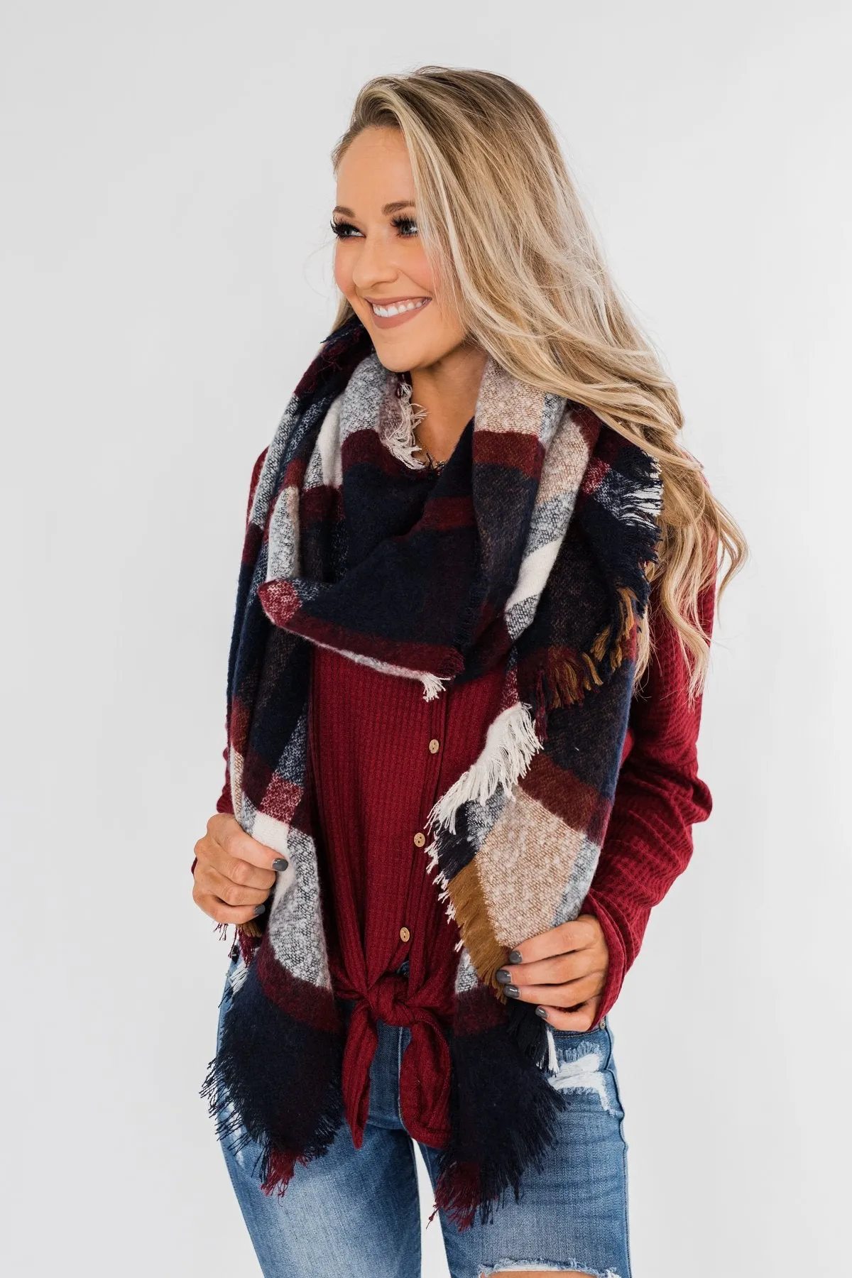 Soft & Warm Scarf- Navy & Burgundy