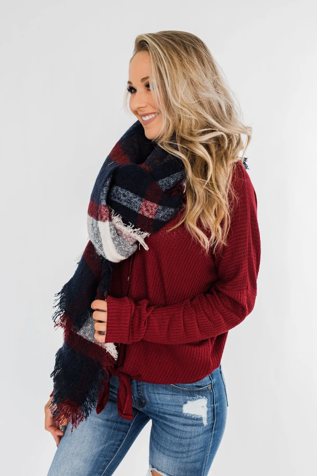 Soft & Warm Scarf- Navy & Burgundy