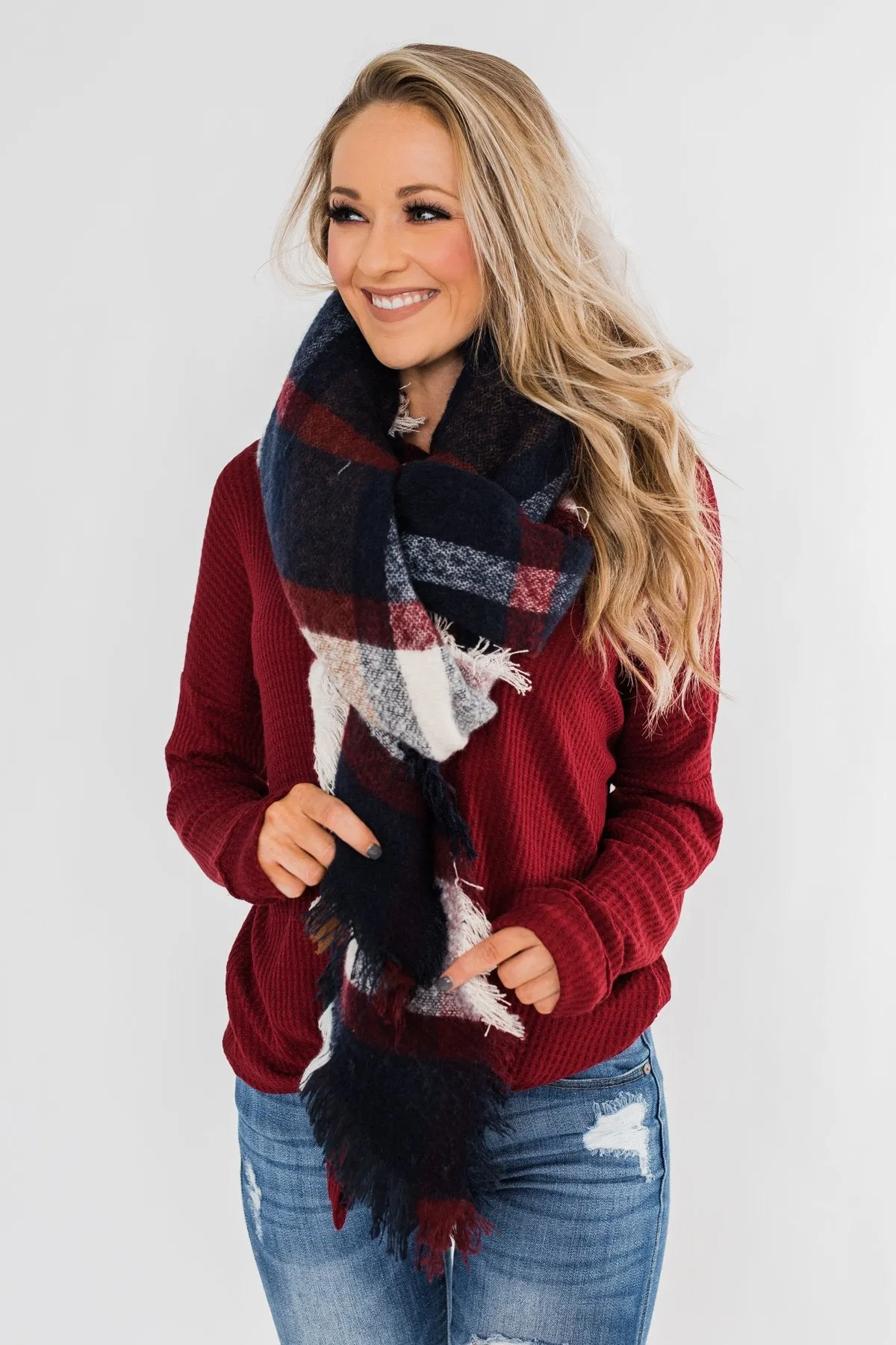 Soft & Warm Scarf- Navy & Burgundy