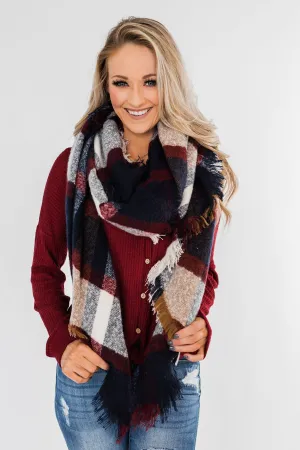Soft & Warm Scarf- Navy & Burgundy