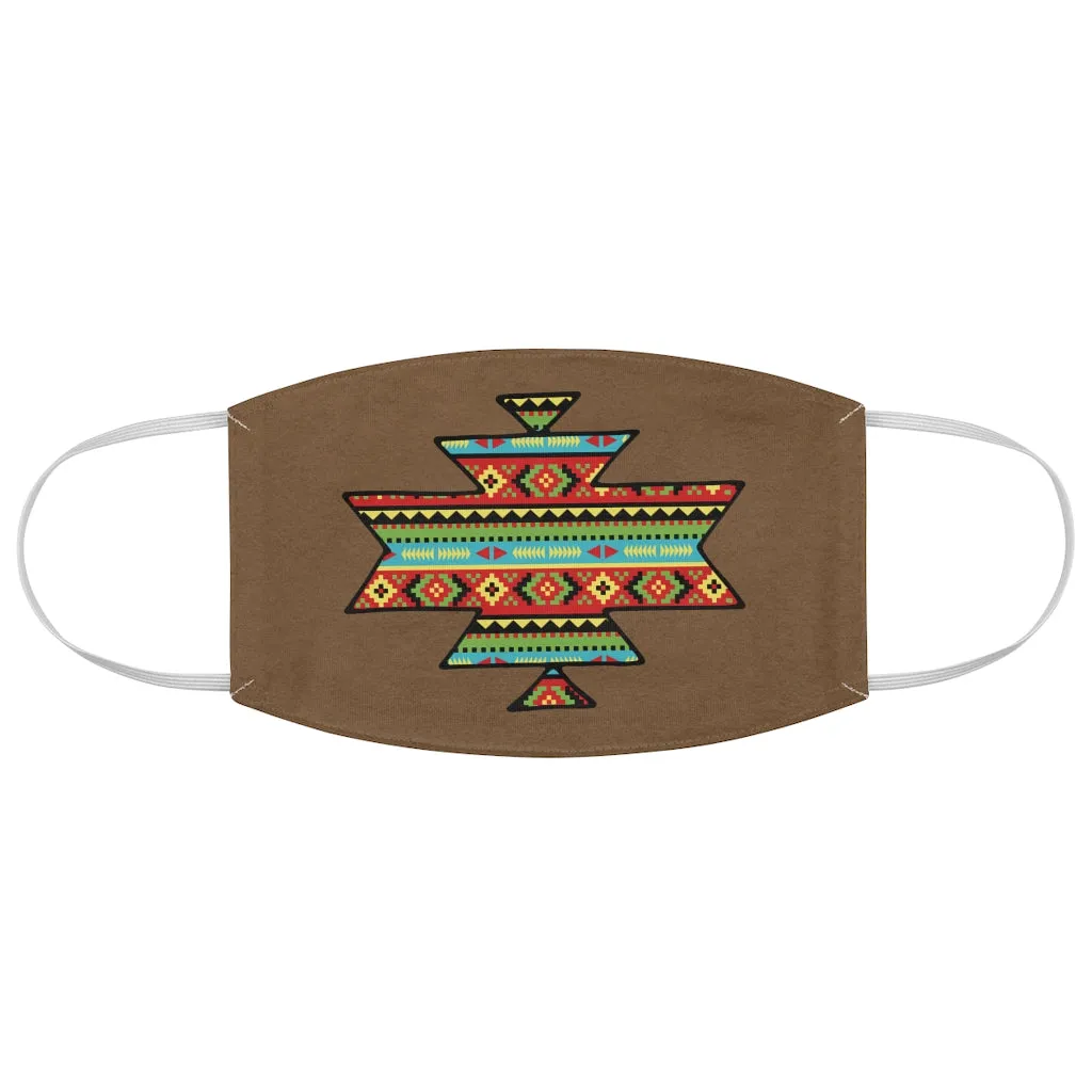 Southwestern Aztec Element With Colorful Stripes Pattern Printed on Faux Brown Suede Fabric Face Mask Southwestern Ethnic