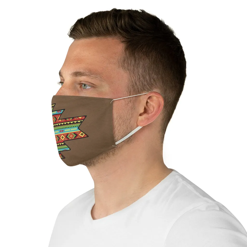 Southwestern Aztec Element With Colorful Stripes Pattern Printed on Faux Brown Suede Fabric Face Mask Southwestern Ethnic