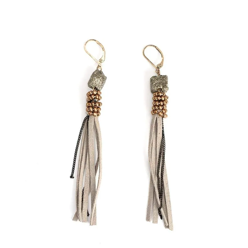 Stone and Suede Drop Earrings