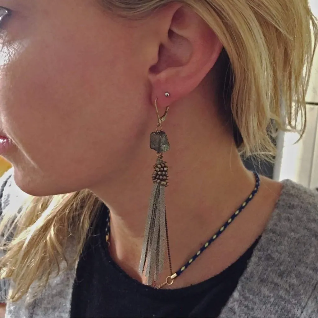 Stone and Suede Drop Earrings