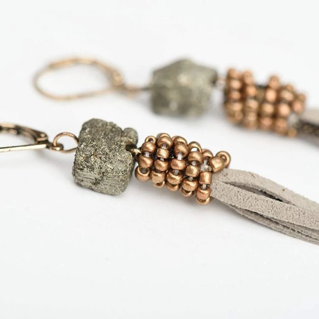 Stone and Suede Drop Earrings
