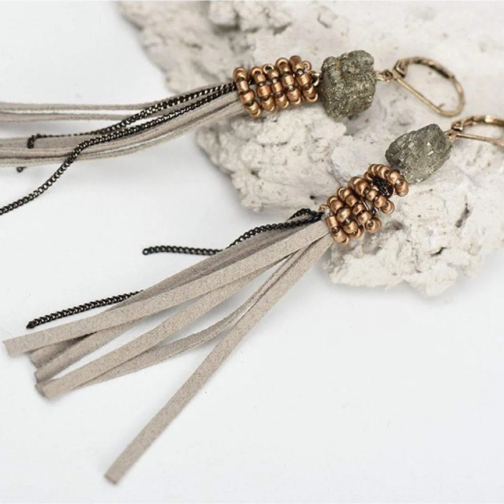 Stone and Suede Drop Earrings