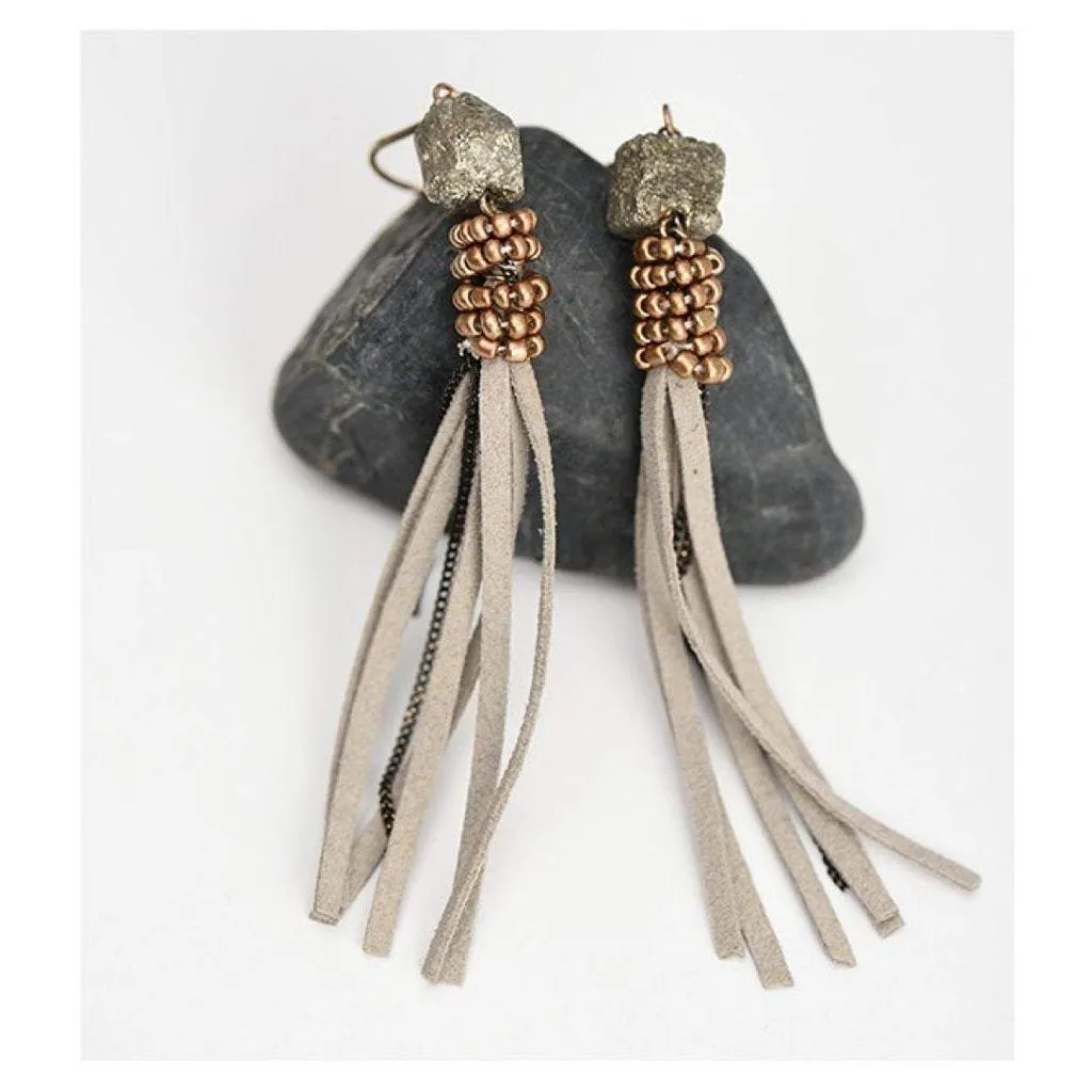 Stone and Suede Drop Earrings