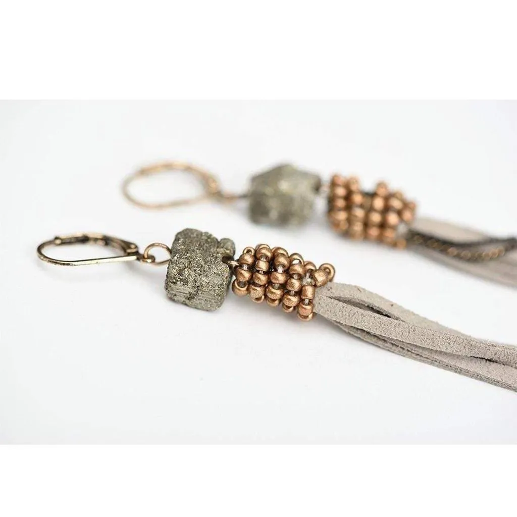 Stone and Suede Drop Earrings