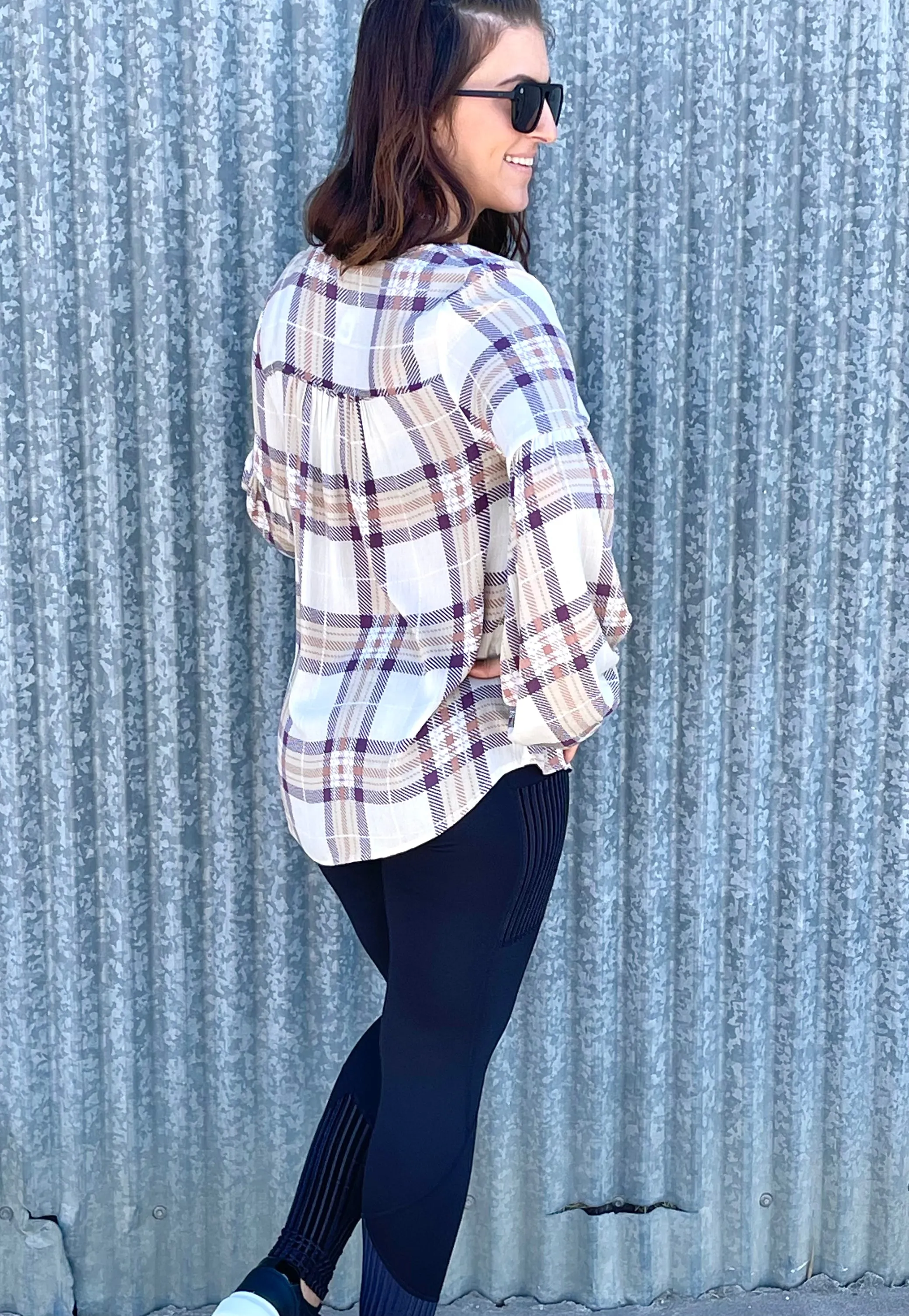 Stone Plum Plaid Blouse