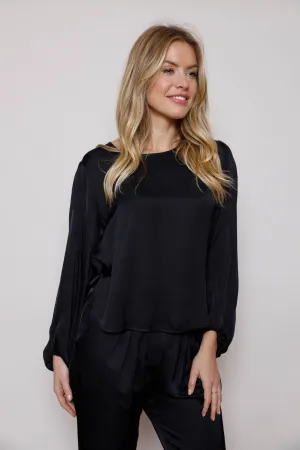 SUZY D Willa Satin Top With Balloon Sleeves