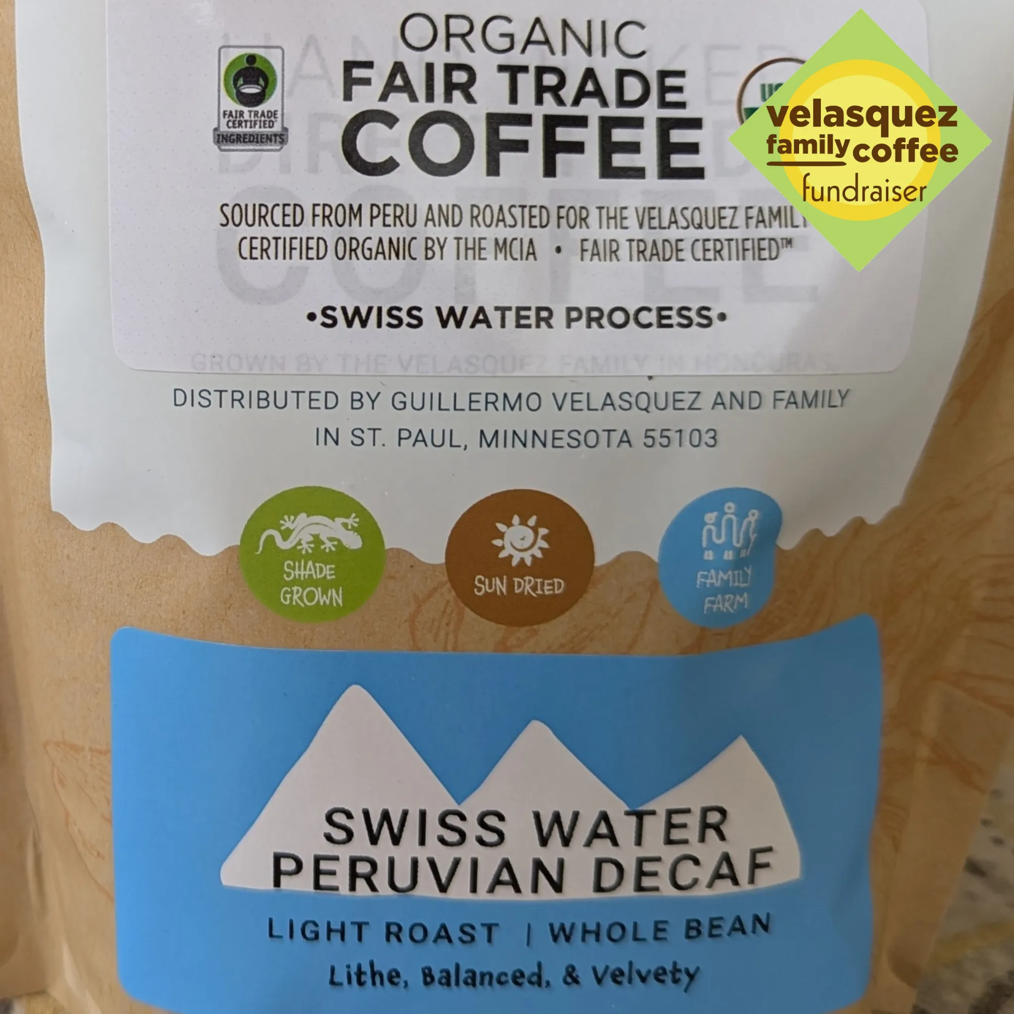 Swiss Water Decaf Peruvian Decaffeinated Coffee (light roast) - Fundraiser | Lithe, Bright, Buttery Decaf