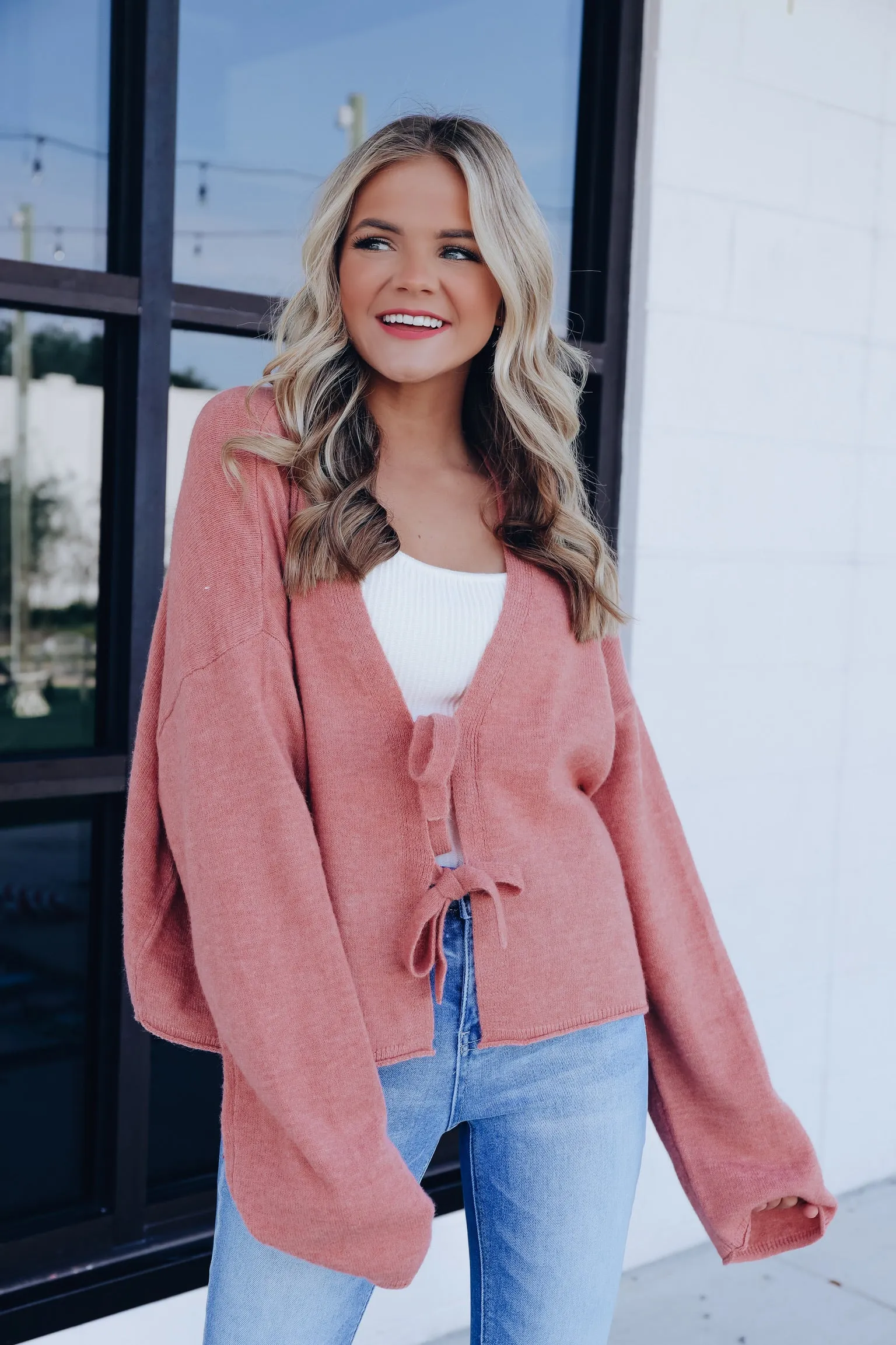 Tari Tie Front Cropped Cardigan - Dusty Rose