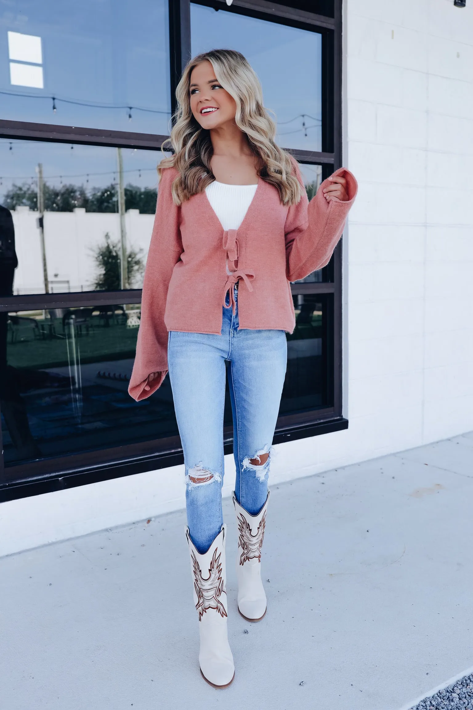 Tari Tie Front Cropped Cardigan - Dusty Rose
