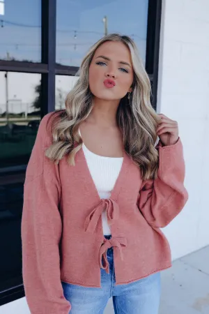 Tari Tie Front Cropped Cardigan - Dusty Rose