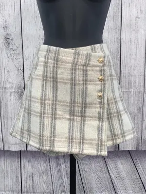 Taupe Plaid Wrap Skort