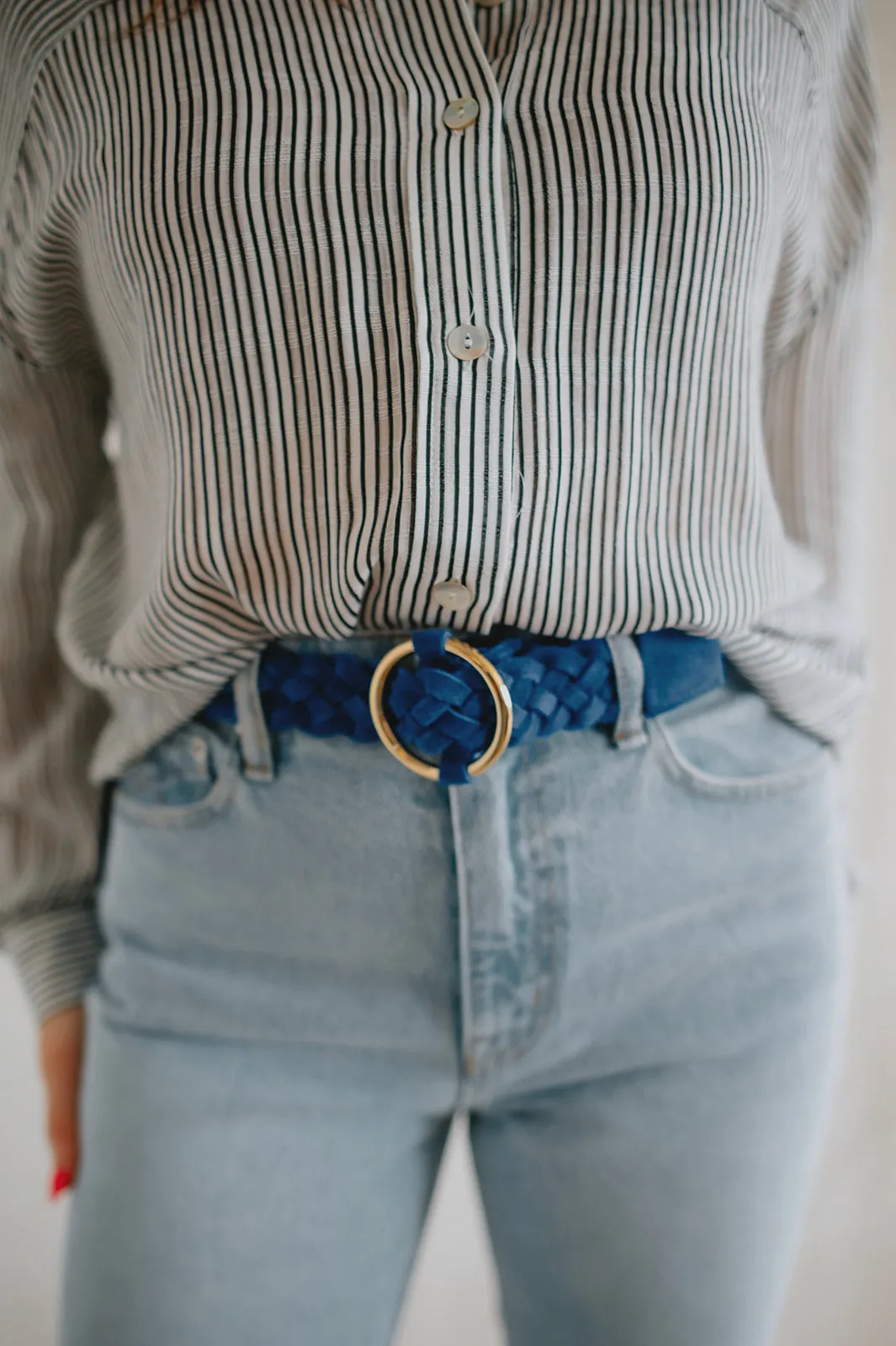 The Edona Suede Belt by FRNCH - Electric Blue