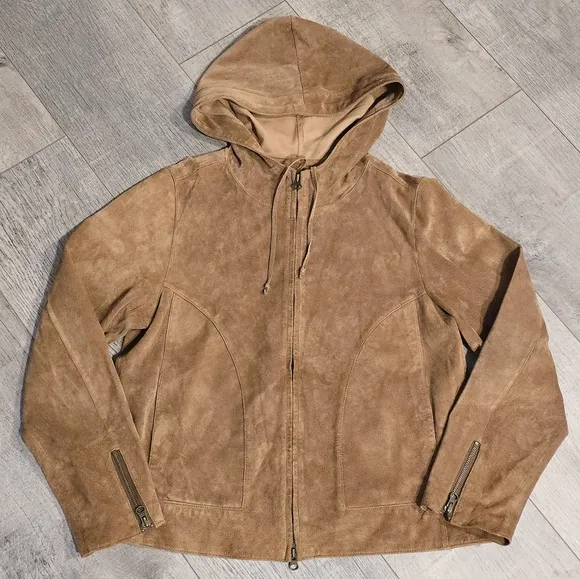 The Territory Ahead Womens Light Brown Genuine Suede Hooded Jacket Sz M