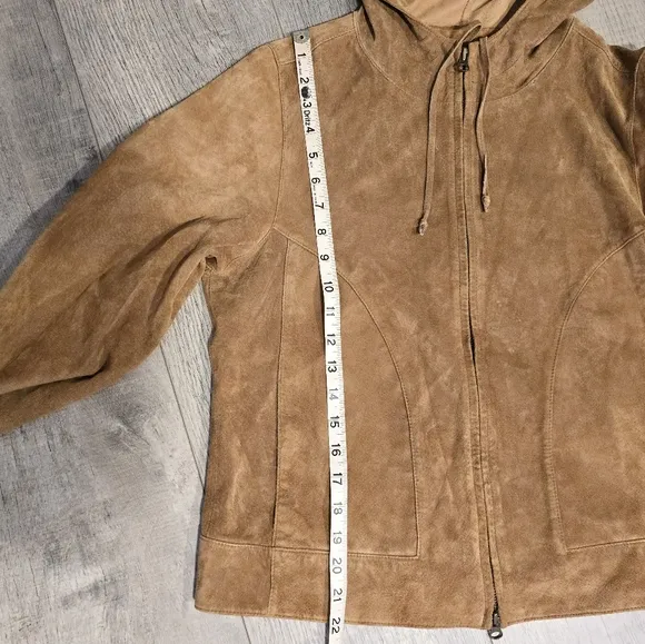 The Territory Ahead Womens Light Brown Genuine Suede Hooded Jacket Sz M
