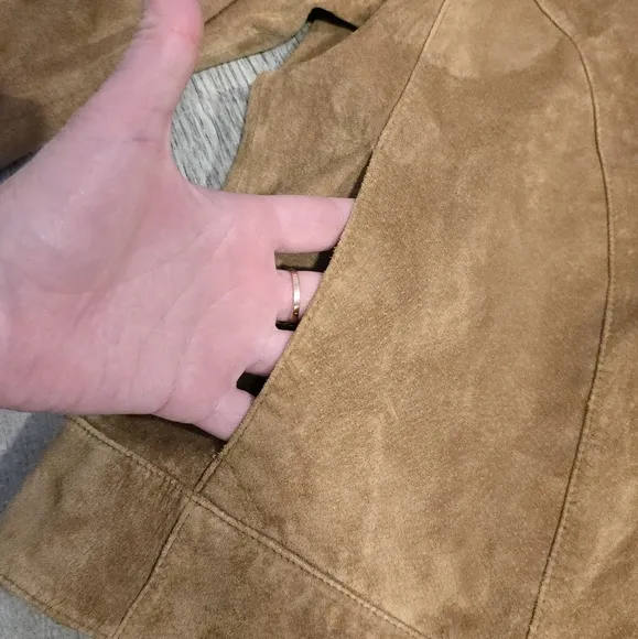 The Territory Ahead Womens Light Brown Genuine Suede Hooded Jacket Sz M