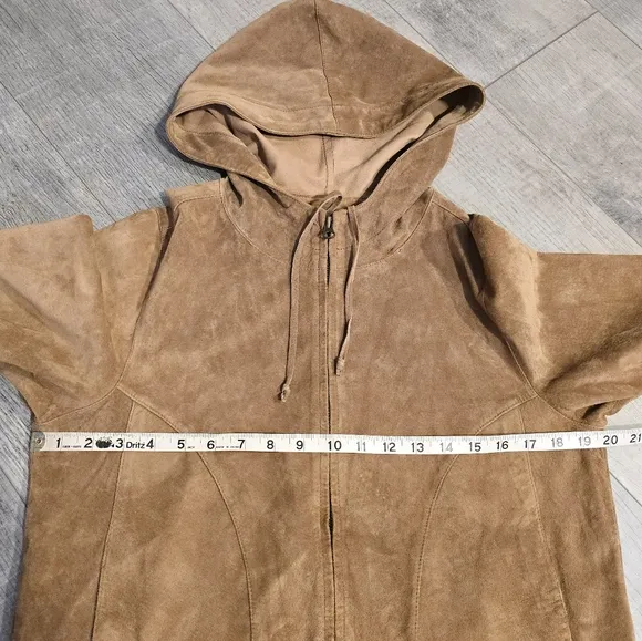 The Territory Ahead Womens Light Brown Genuine Suede Hooded Jacket Sz M