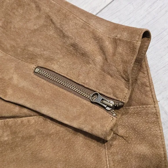 The Territory Ahead Womens Light Brown Genuine Suede Hooded Jacket Sz M