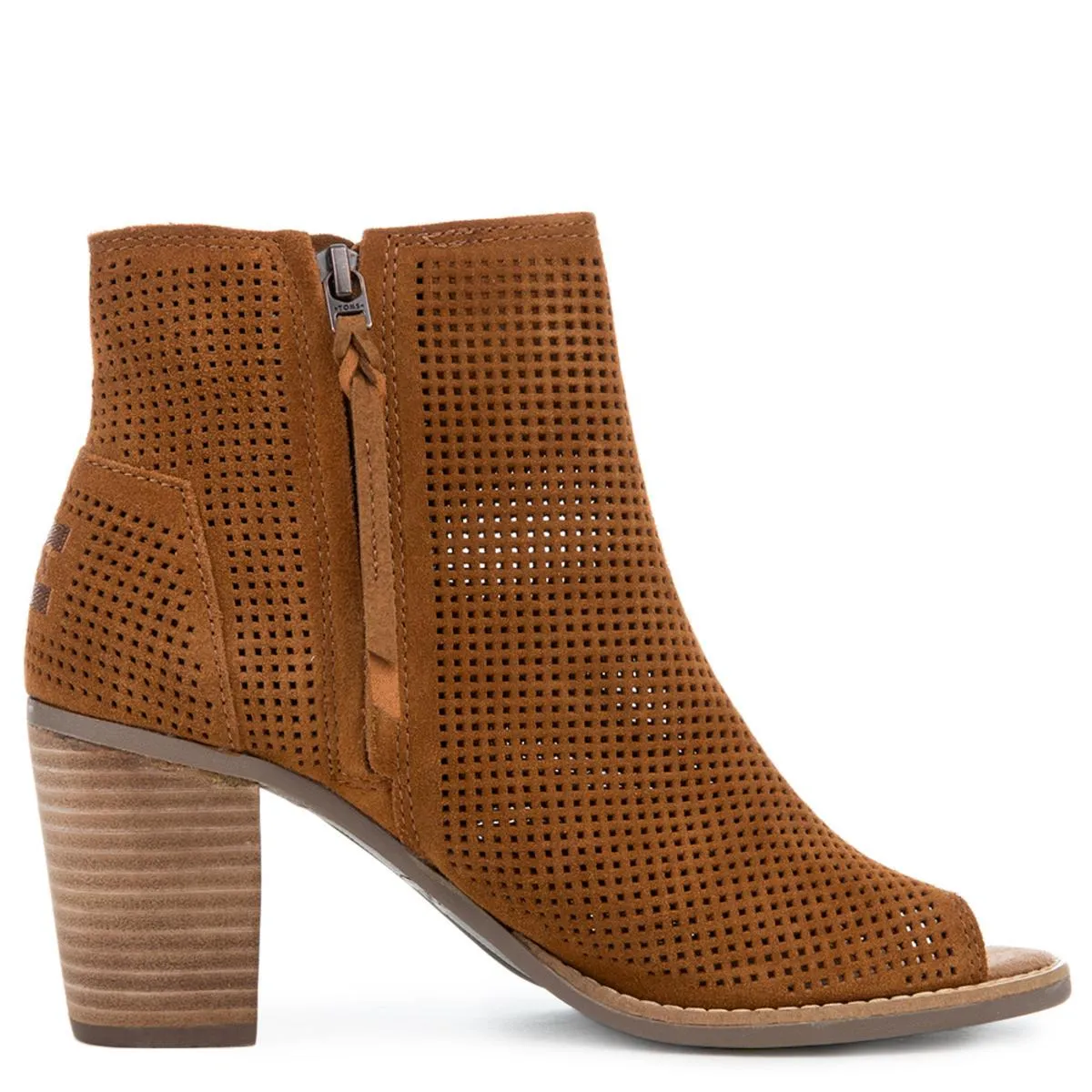 Toms Majorca Peep Toe Cinnamon Suede Perforated Bootie