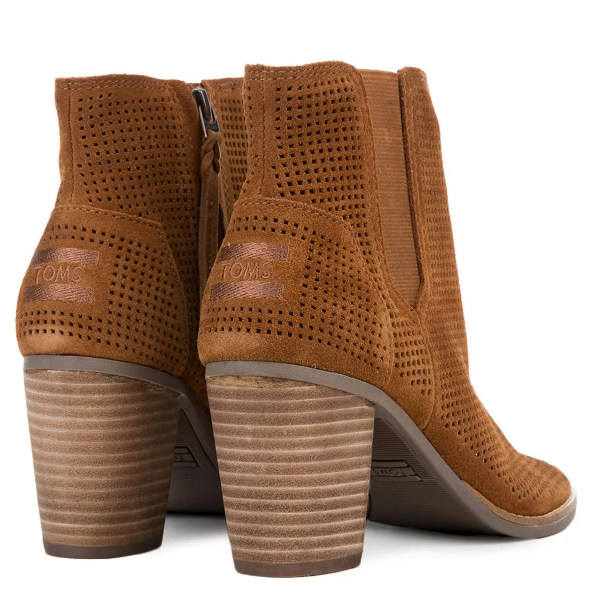 Toms Majorca Peep Toe Cinnamon Suede Perforated Bootie