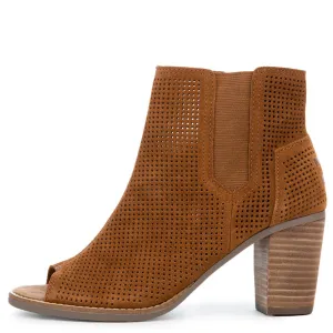 Toms Majorca Peep Toe Cinnamon Suede Perforated Bootie