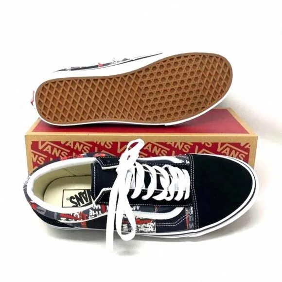 VANS Old Skool Shoe Casual Low Top Canvas Suede Red VN0A4U3BWZ4 Size Men's Black