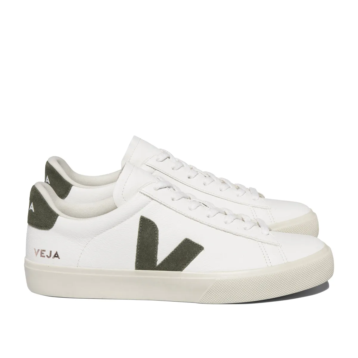 Veja - Campo Chromefree Leather Trainer in White/Kaki